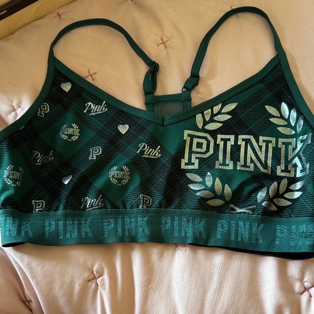 PINK Victoria's Secret Green Plaid Sports Bra